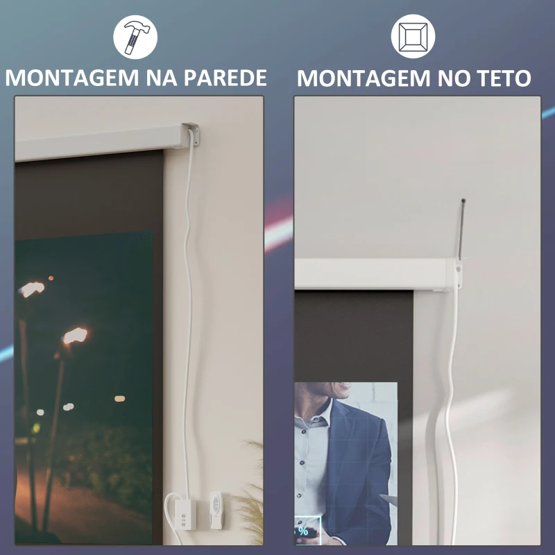 HOMCOM Tela de Projeção Elétrica 80 Polegadas Tela de Projeção Motorizada Formato 16:9 com Controlo Remoto para Cinema am Casa Exterior Festas 209x7,5x142cm Branco