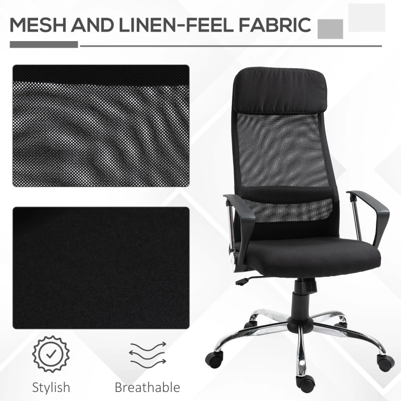 Vinsetto Office Chair Linen Mesh Fabric High-Back Black