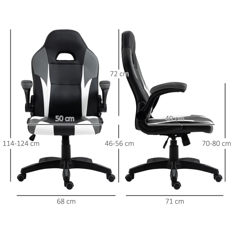 Vinsetto Silla Gaming Ergonómica Silla de Escritorio de Oficina 360° Giratoria con Apoyabrazos Abatibles Función de Basculante para Videojuegos Trabajo 68x71x114-124 cm Negro
