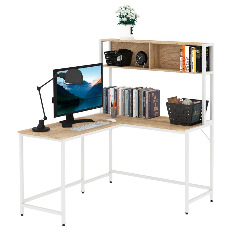 HOMCOM Computer Desk w/ Bookshelf L-Shaped Wood Corner Table Desk Workstation Gaming PC Gaming Laptop Desk Home Office Study Small Space