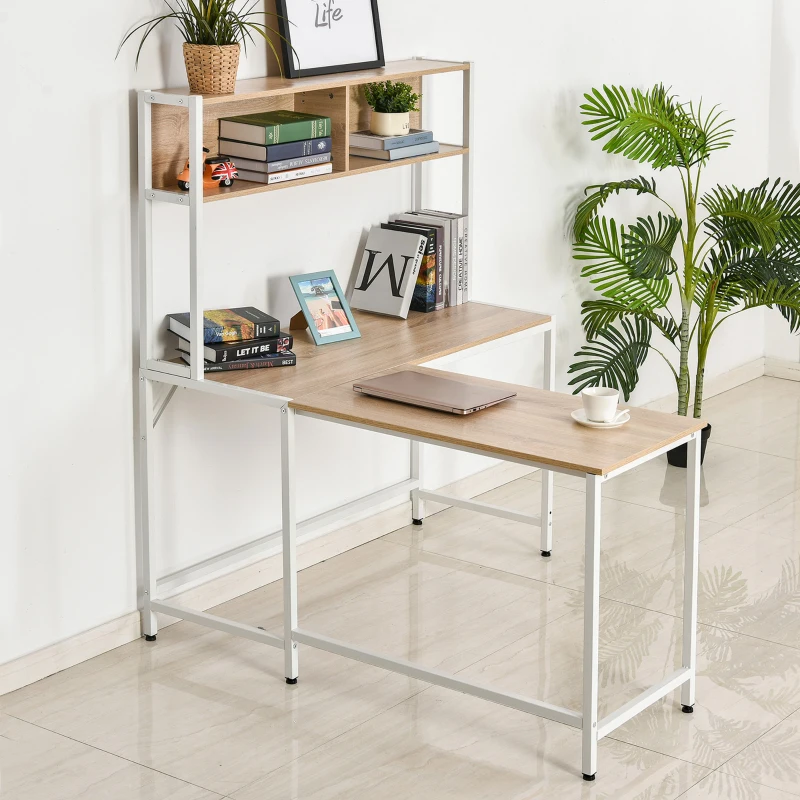 HOMCOM Computer Desk w/ Bookshelf L-Shaped Wood Corner Table Desk Workstation Gaming PC Gaming Laptop Desk Home Office Study Small Space