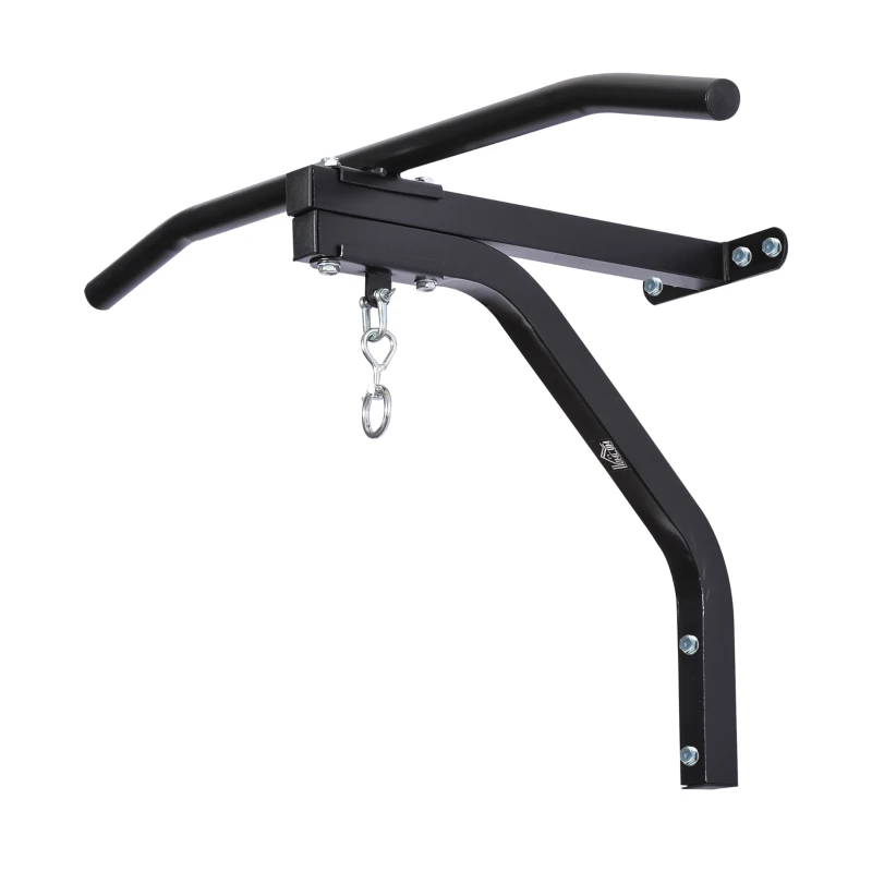 HOMCOM Muurbevestigde Bokszakhouder met Optrekstang tot 130 kg Draagkracht Staal Zwart 93 x 47 x 51 cm(m-11)