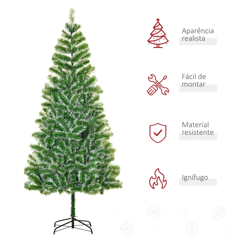 HOMCOM Árvore de Natal Artificial 210cm com 968 Ramos e Suporte de Metal Decoração Interior Sala de Estar Festas Ø100x210cm Verde