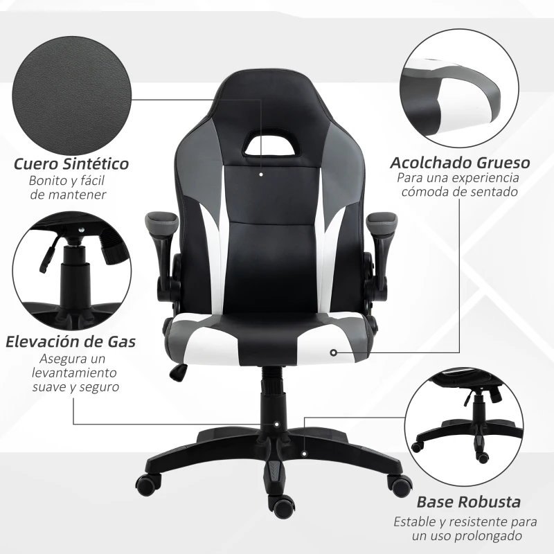 Vinsetto Silla Gaming Ergonómica Silla de Escritorio de Oficina 360° Giratoria con Apoyabrazos Abatibles Función de Basculante para Videojuegos Trabajo 68x71x114-124 cm Negro