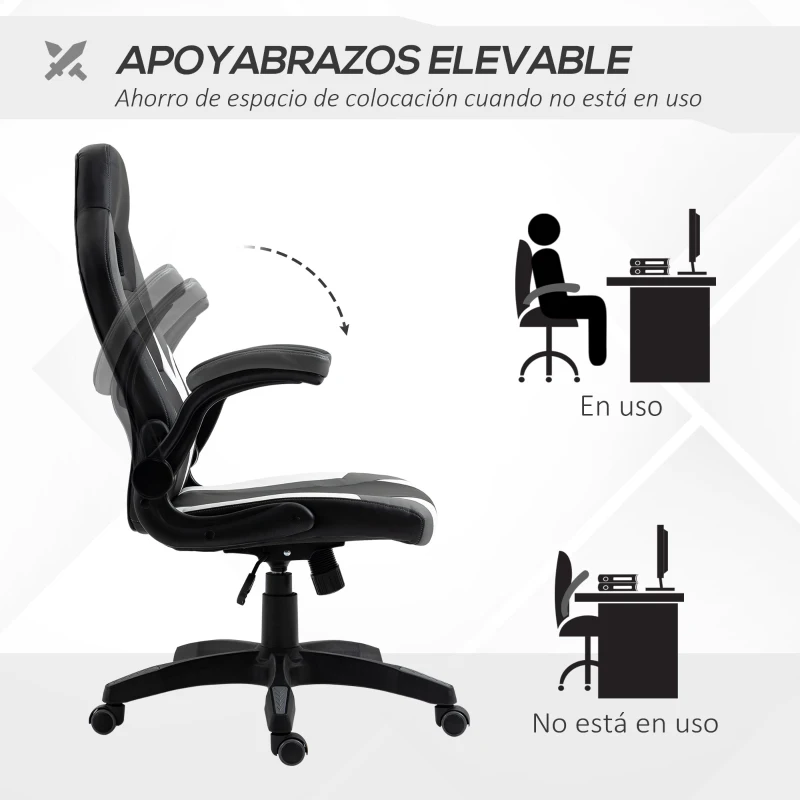 Vinsetto Silla Gaming Ergonómica Silla de Escritorio de Oficina 360° Giratoria con Apoyabrazos Abatibles Función de Basculante para Videojuegos Trabajo 68x71x114-124 cm Negro