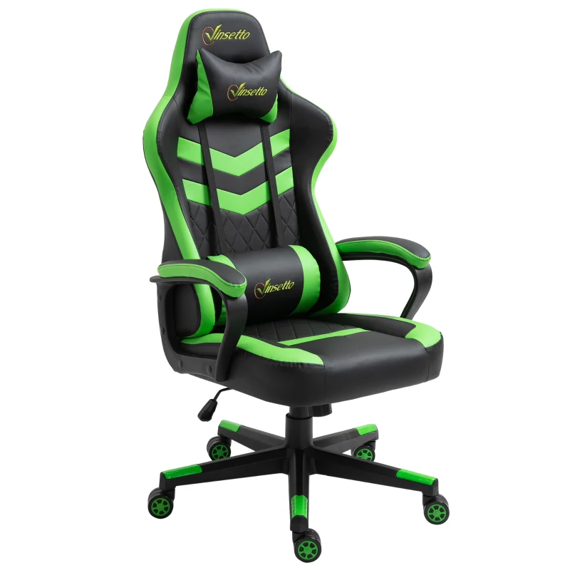 Vinsetto High Back Rocking Gaming Office Chair with Headrest and Lumbar Support, Rolling Casters Green