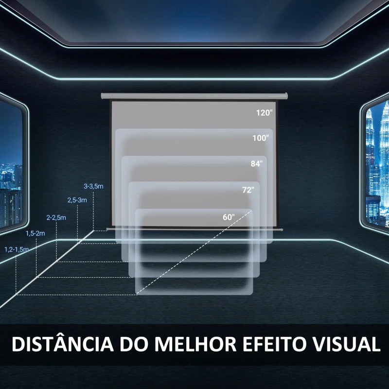 HOMCOM Tela de Projeção Elétrica 100 Polegadas Tela de Projeção Motorizada Formato 16:9 com Controlo Remoto para Cinema am Casa Exterior Festas 253x7,5x168cm Branco