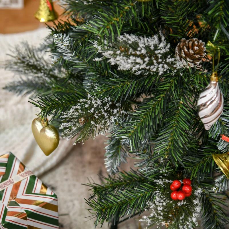 HOMCOM 6 Ft Snow Dipped Artificial Christmas Tree Slim Pencil Xmas Tree with Realistic Branches, Pine Cones, Red Berries, Auto Open, Green