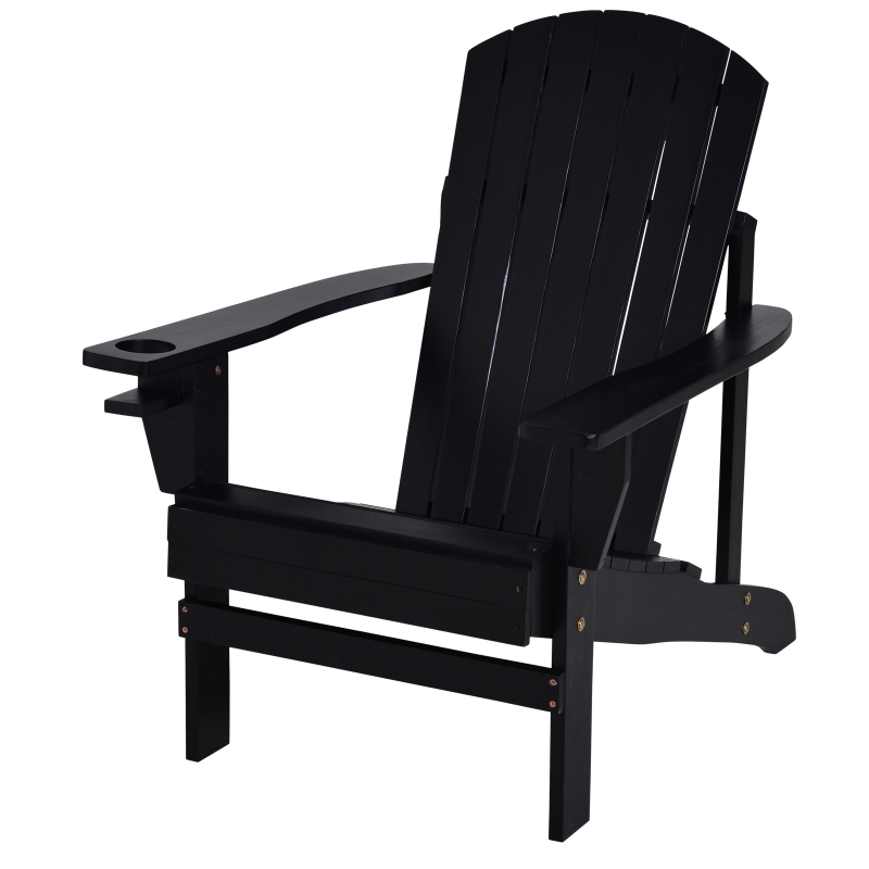 Outsunny Adirondack-Gartenstuhl mit Becherhalter Gartenliege Balkonstuhl Massivholz Schwarz 72,5 x 97 x 93 cm