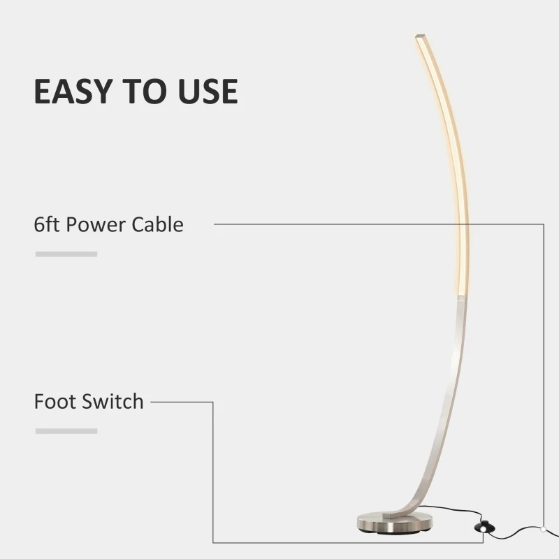 HOMCOM Lampa de Podea tip Arc cu 86cm de Lumini LED pentru Sufragerie sau Birou