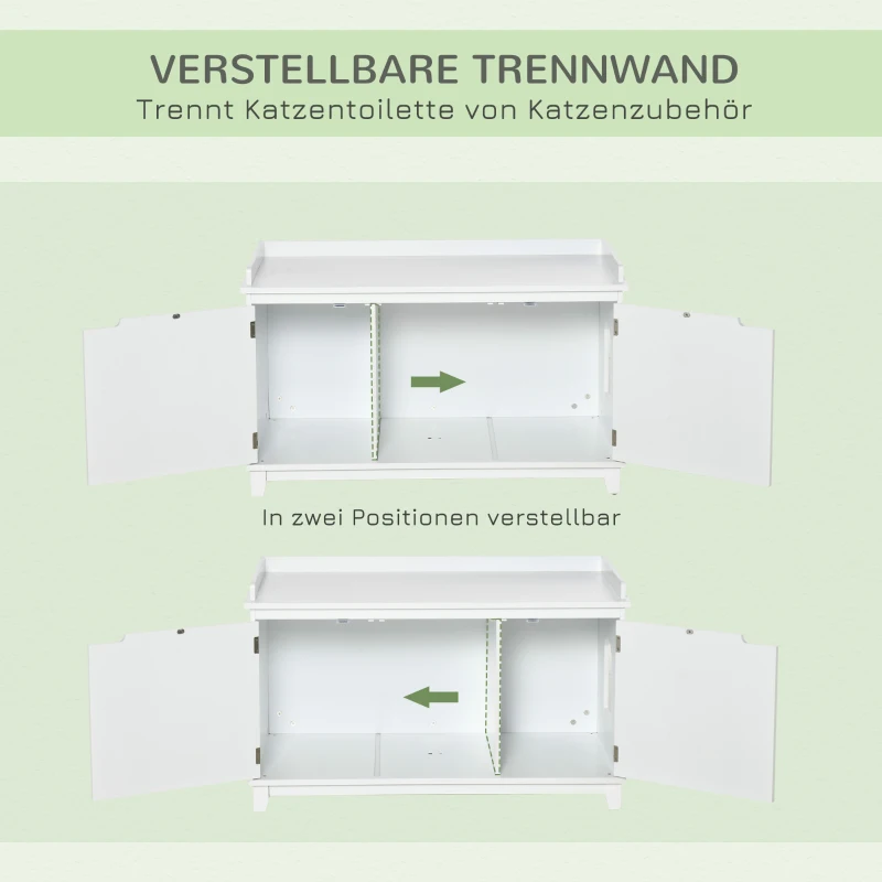 PawHut Katzenschrank für Katzentoilette Katzenklo Katzenhaus Katzenkommode Katzenhöhle mit Trennwand Schrank Weiß 95,4 x 54 x 57,5 cm