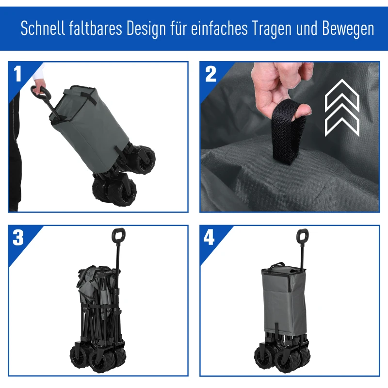 Outsunny Bollerwagen Faltbarer Handwagen 360° Gartenwagen Transportwagen mit  Teleskop Griff Verstellbarer Griffhöhe Strandwagen bis 70 kg Tragkraft Metall Oxford Dunkelgrau 108 x 55 x 59-89 cm