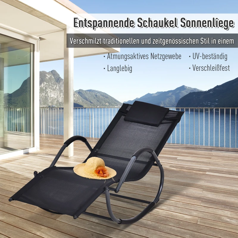 Outsunny Schommelstoel schommelbank schommelligbed kussen textilene zwart