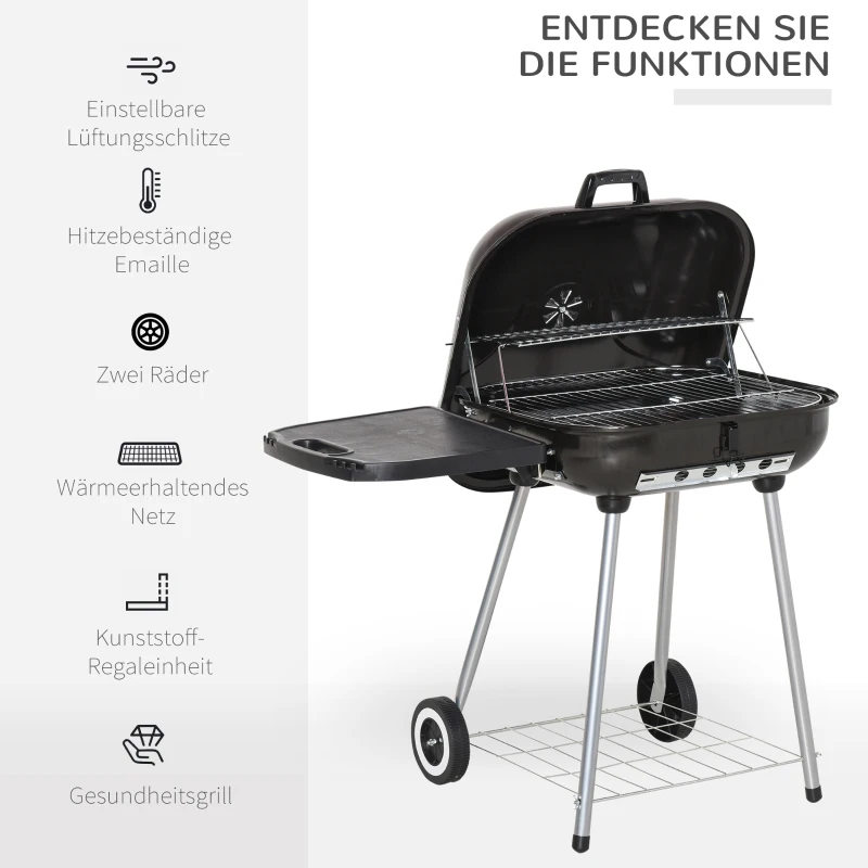 Grill węglowy grill na kółkach grill ogrodowy grill stojący z ochroną przed wiatrem 2 półki