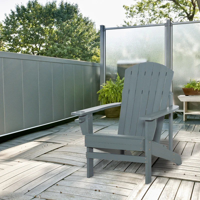 Outsunny krzesło ogrodowe Adirondack z uchwytem na kubek leżak ogrodowy krzesło balkonowe lite drewno kolor ciemnoszary 97 x 72,5 x 93 cm