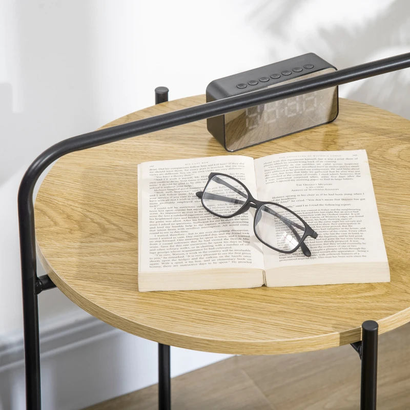 HOMCOM Bijzettafel met Industrieel Design en 2-in-1 Functie incl. Dienblad, Zwart + Natuur