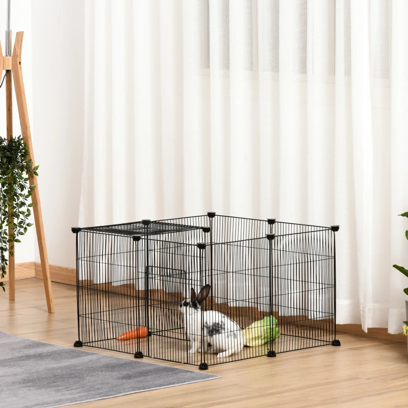 PawHut Pet Playpen DIY Small Animal Cage Metal Wire Yard Fence Playhouse with Door Non-slip Pad Indoor Outdoor for Kitten Bunny Chinchilla Guinea Pig