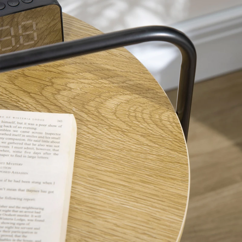 HOMCOM Bijzettafel met Industrieel Design en 2-in-1 Functie incl. Dienblad, Zwart + Natuur