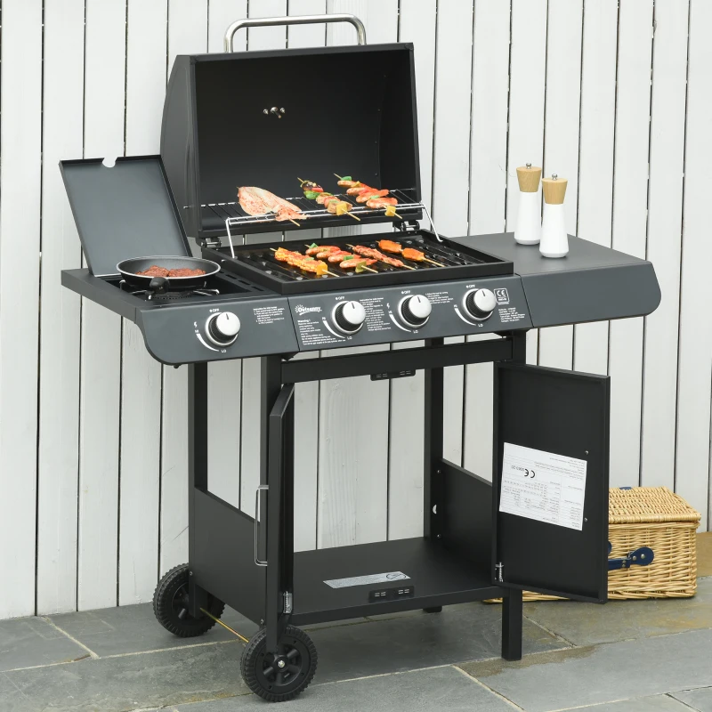 Outsunny gasgrill BBQ met 4 branders metaal zwart 110 x 50 x 100 cm(m-10)
