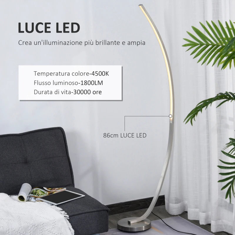 Homcom Lampada da Terra con Design ad Arco Luci a LED per Soggiorno o Ufficio