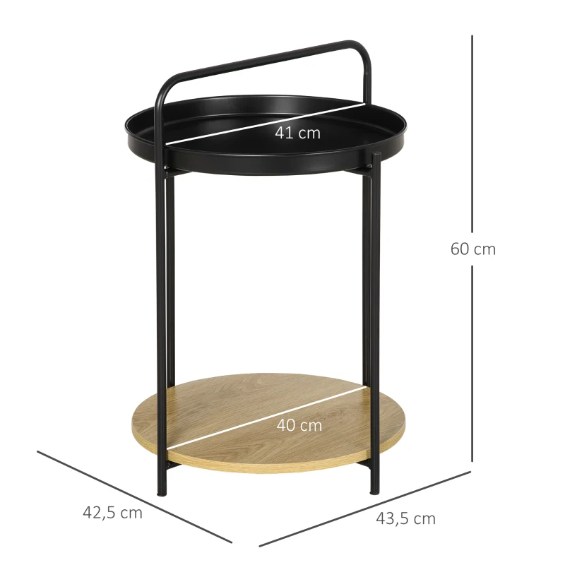 HOMCOM Bijzettafel met Industrieel Design en 2-in-1 Functie incl. Dienblad, Zwart + Natuur
