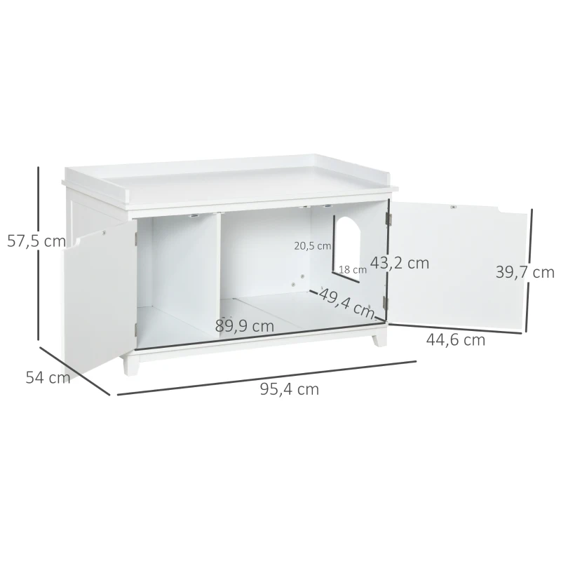 PawHut Katzenschrank für Katzentoilette Katzenklo Katzenhaus Katzenkommode Katzenhöhle mit Trennwand Schrank Weiß 95,4 x 54 x 57,5 cm