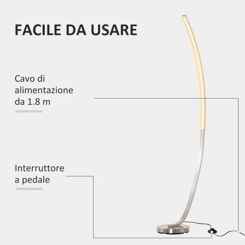 Homcom Lampada da Terra con Design ad Arco Luci a LED per Soggiorno o Ufficio