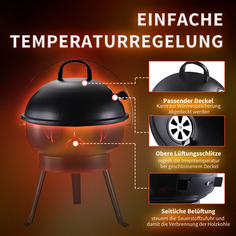 Outsunny® grill kociołkowy grill węglowy kempingowy grill piknikowy przenośny metalowy czarny