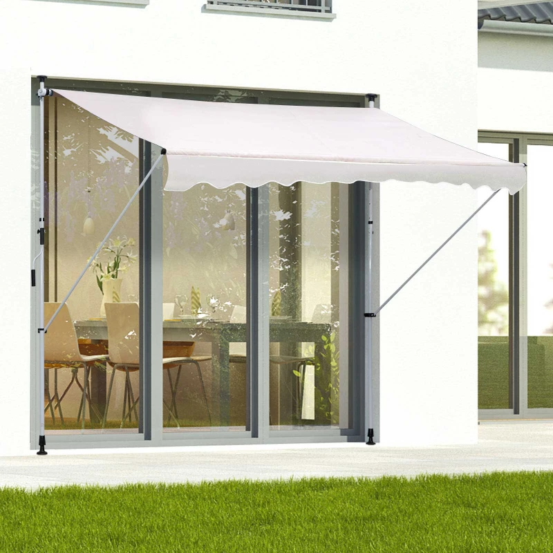 Outsunny Luifel opklaparm klem luifel zonwering handslinger balkon aluminium 2 x 1,2 m creme