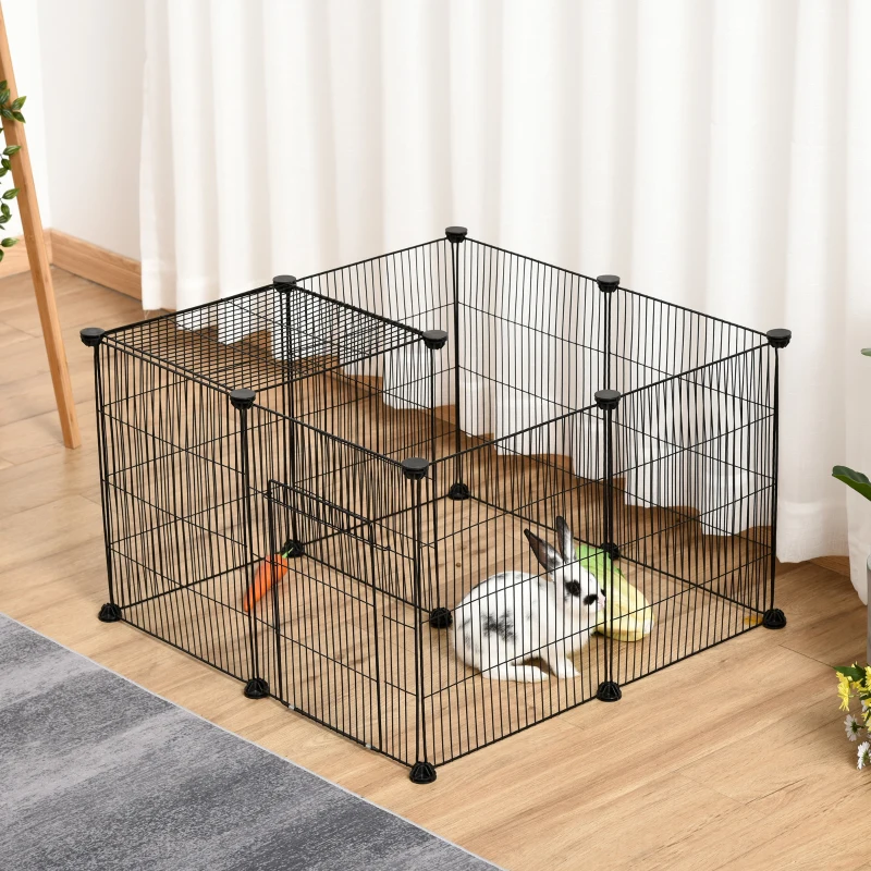 PawHut Pet Playpen DIY Small Animal Cage Metal Wire Yard Fence Playhouse with Door Non-slip Pad Indoor Outdoor for Kitten Bunny Chinchilla Guinea Pig