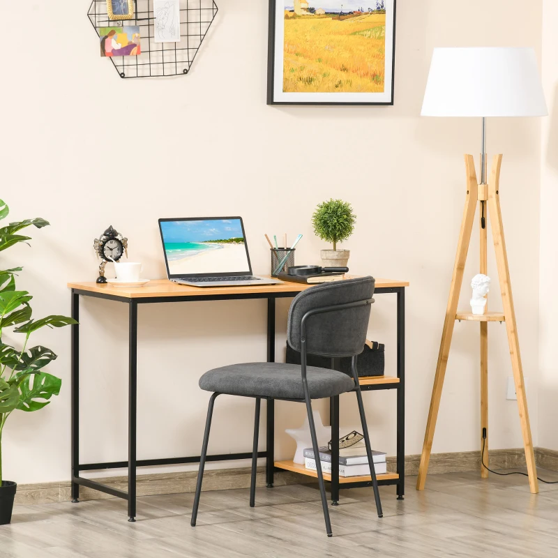 HOMCOM Computer Table with 2-Tier Shelves Home Office Workstation Desk Adjustable Feet, Beech Wood Color