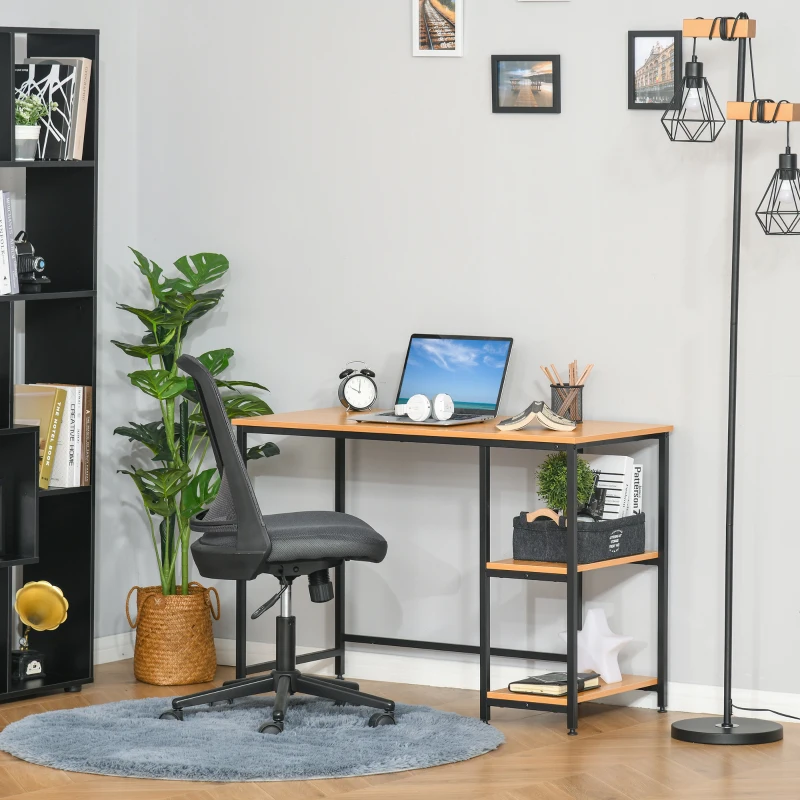 HOMCOM Computer Table with 2-Tier Shelves Home Office Workstation Desk Adjustable Feet, Beech Wood Color