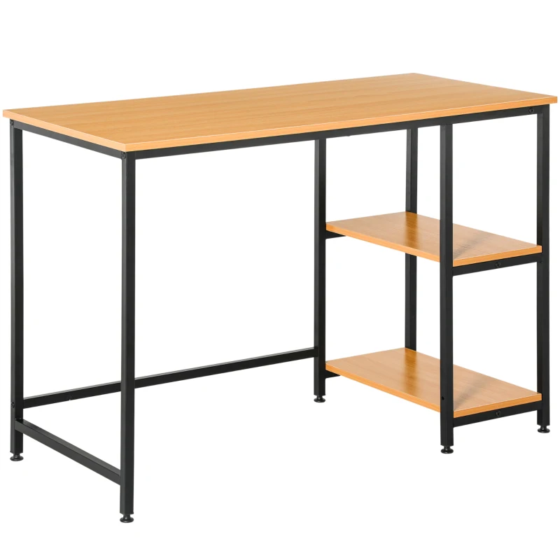 HOMCOM Computer Table with 2-Tier Shelves Home Office Workstation Desk Adjustable Feet, Beech Wood Color