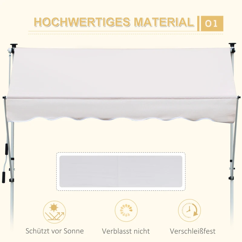 Outsunny Luifel opklaparm klem luifel zonwering handslinger balkon aluminium 2 x 1,2 m creme