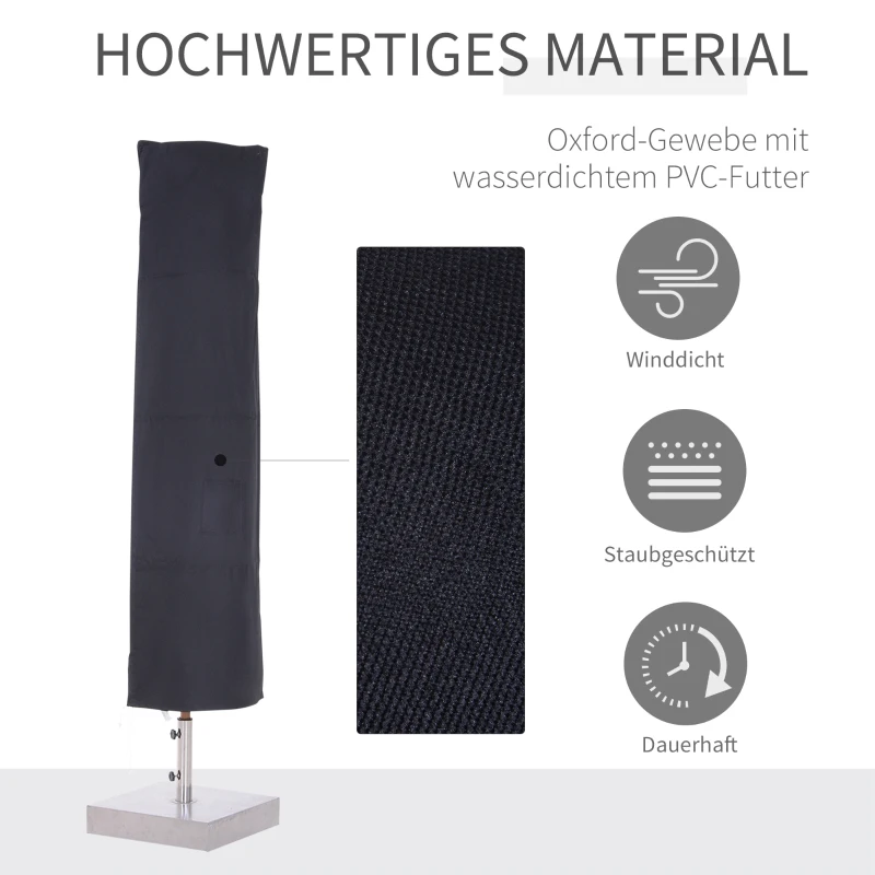 Outsunny Sonnenschirm Schutzhülle bis Ø300 cm Abdeckung Schirmschutzhaube mit Reißverschluss Stab Oxfordstoff Schwarz 200 x 50/80 cm