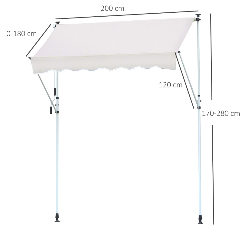 Outsunny markiza zaciskowa, osłona przeciwsłoneczna, składane ramię, korbka ręczna, balkon aluminiowy, kremowa 2x1,2 m
