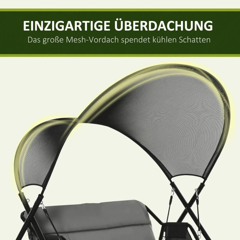Outsunny Gartenschaukel Sonnenliege 2 personen Schaukelgestell Outdoor Schaukelbank mit Sitzkissen Texteline Schwarz 166 x 140 x 187 cm