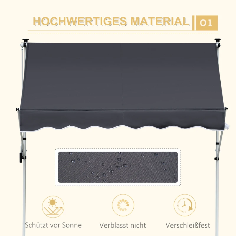 Outsunny Markise Klemmmarkise Sonnenschutz Faltarm Handkurbel Balkon Alu Grau 2x1,2m