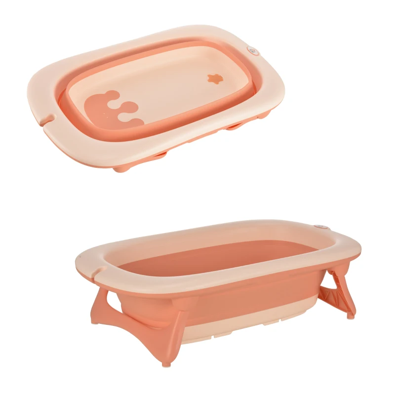 HOMCOM Ergonomische Babybadewanne , faltbare Babywanne , Badewanne für Babies, Kunststoff, Rosa, 84,5 x 50,5 x 24 cm