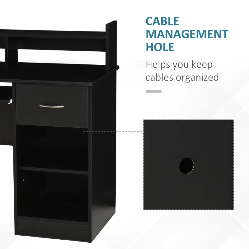 HOMCOM Modern Wooden Computer Desk Workstation with Keyboard Tray, Drawer & Monitor Stand for Home Office, Study