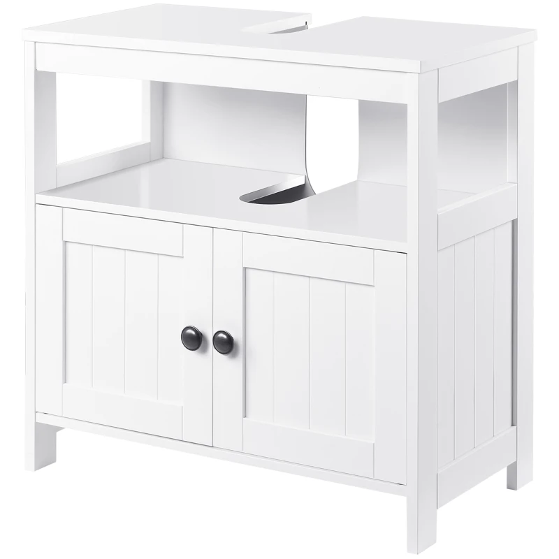 kleankin Pedestal Under Sink Cabinet with Double Doors, Modern Bathroom Vanity Storage Unit with Shelves, White