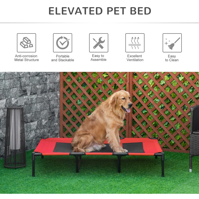PawHut Raised Dog Bed Cooling Elevated Pet Cot with Breathable Mesh for Indoor Outdoor Use Red, XX Large, 122 x 92 x 23cm