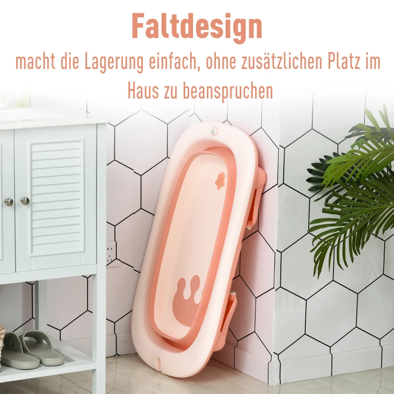 HOMCOM Ergonomische Babybadewanne , faltbare Babywanne , Badewanne für Babies, Kunststoff, Rosa, 84,5 x 50,5 x 24 cm