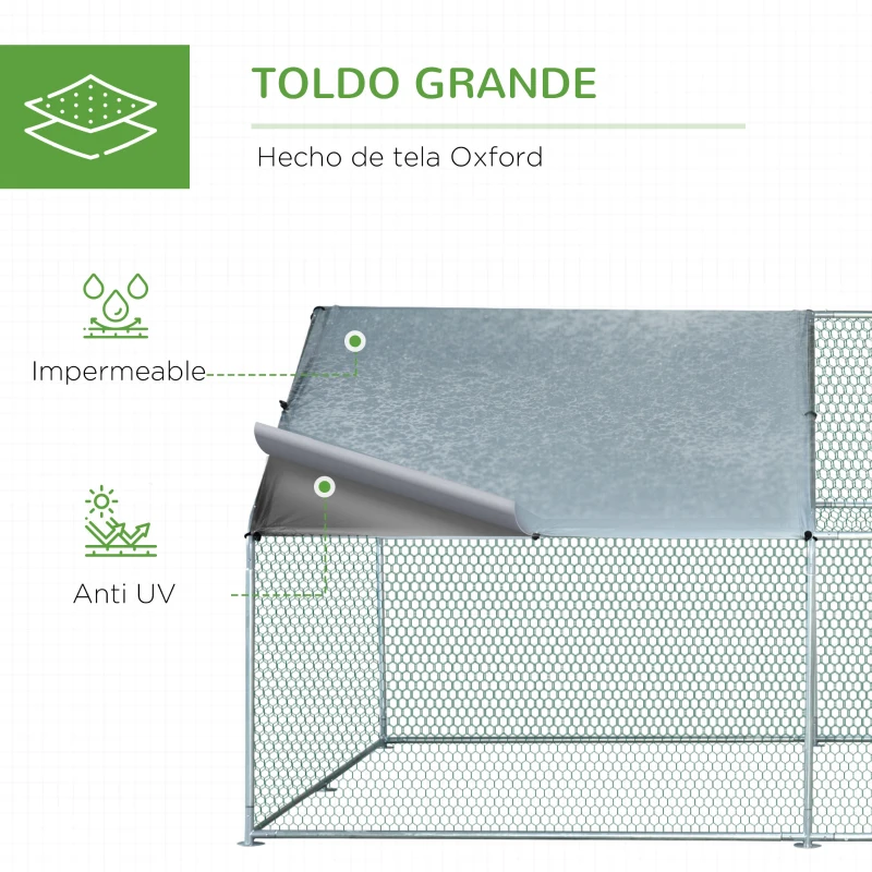 PawHut Gallinero para Exterior 300x400x195 cm Cubierta de Tela Oxford Impermeable y Anti-UV para Patio Plata