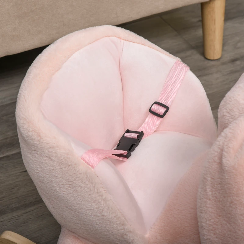 HOMCOM Kids Children Rocking Horse Plush Ride On Rabbit Seat w/ Sound Wood Base Seat Safety Belt Toddler Baby Toy Rocker Pink 18 - 36 Months