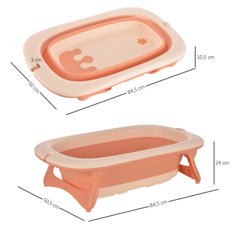 HOMCOM Ergonomische Babybadewanne , faltbare Babywanne , Badewanne für Babies, Kunststoff, Rosa, 84,5 x 50,5 x 24 cm