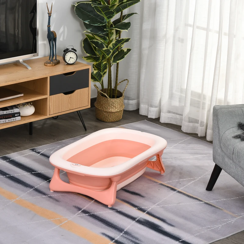 HOMCOM Ergonomische Babybadewanne , faltbare Babywanne , Badewanne für Babies, Kunststoff, Rosa, 84,5 x 50,5 x 24 cm