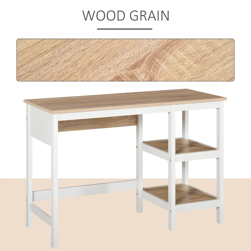 HOMCOM Computer Desk with Display Shelves Home Office Table Workstation, Oak and White Wood Grain