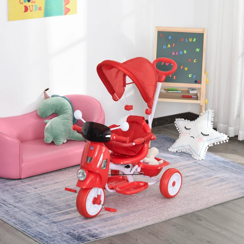 HOMCOM Outdoor Toddler Tricycle for 3-8 Years Old Kids 3 Wheel Foldable Bike Removable Motorcycle with Seat Rotation Sunshade Music Lightening Red