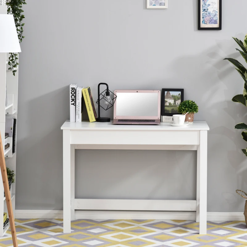 HOMCOM Rectangle Laptop Table Minimalist Style Home Office Computer Desk Writing Workstation, White Wood Grain